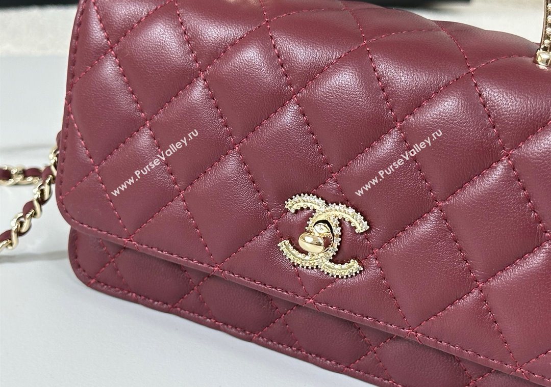 Chanel Lambskin Clutch with Chain and Top Handle Burgundy 2025 AP4831 (YM-251011099)