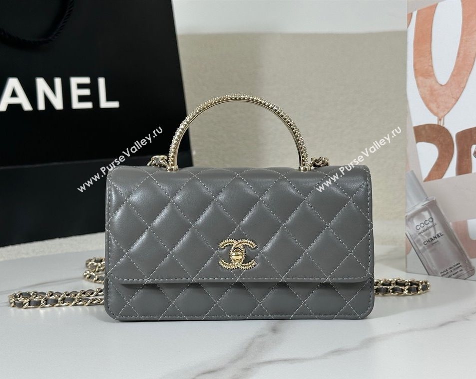 Chanel Lambskin Clutch with Chain and Top Handle Dark Grey 2025 AP4831 (YM-251011100)