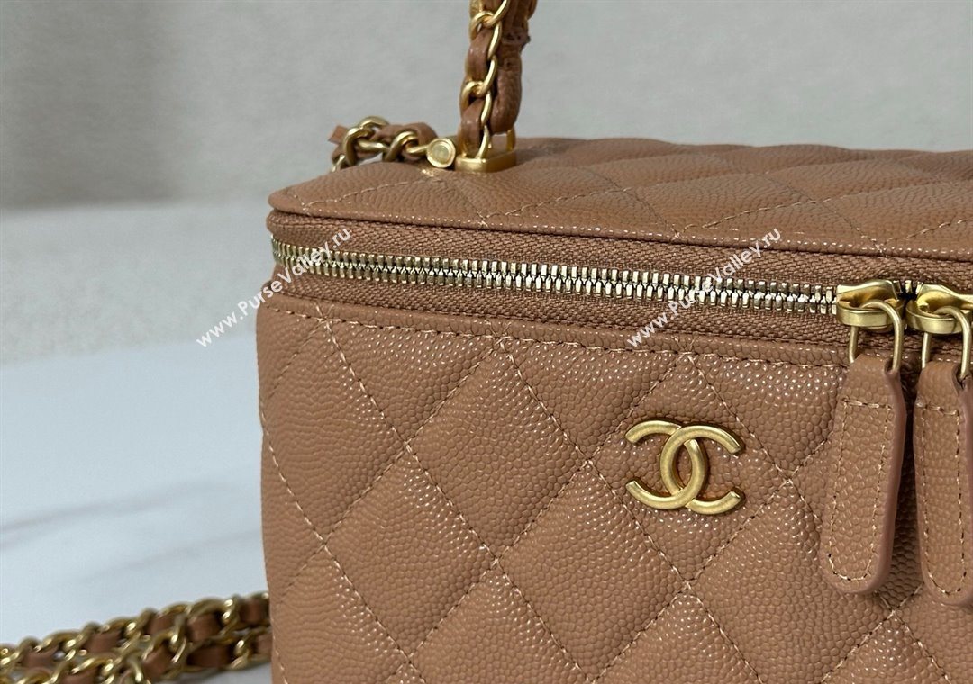 Chanel Grained Shiny Calfskin Long Vanity Case with Chain and Top Handle Brown 2025 A96161 (YM-251011078)