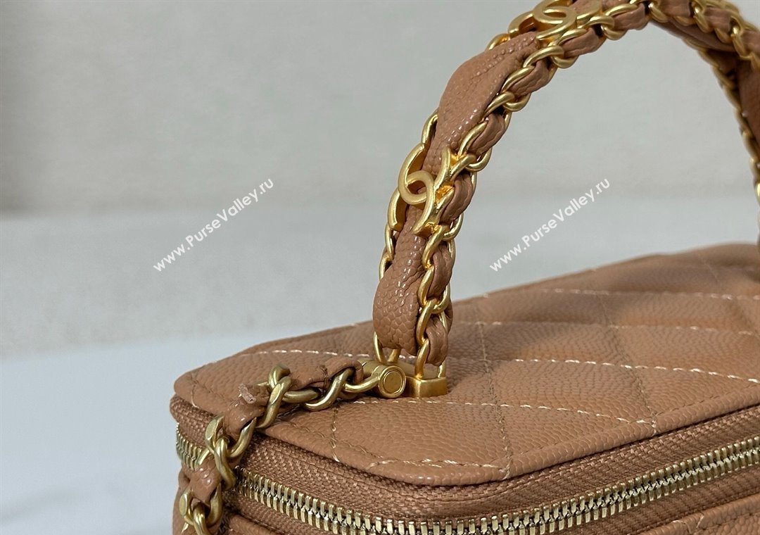 Chanel Grained Shiny Calfskin Long Vanity Case with Chain and Top Handle Brown 2025 A96161 (YM-251011078)
