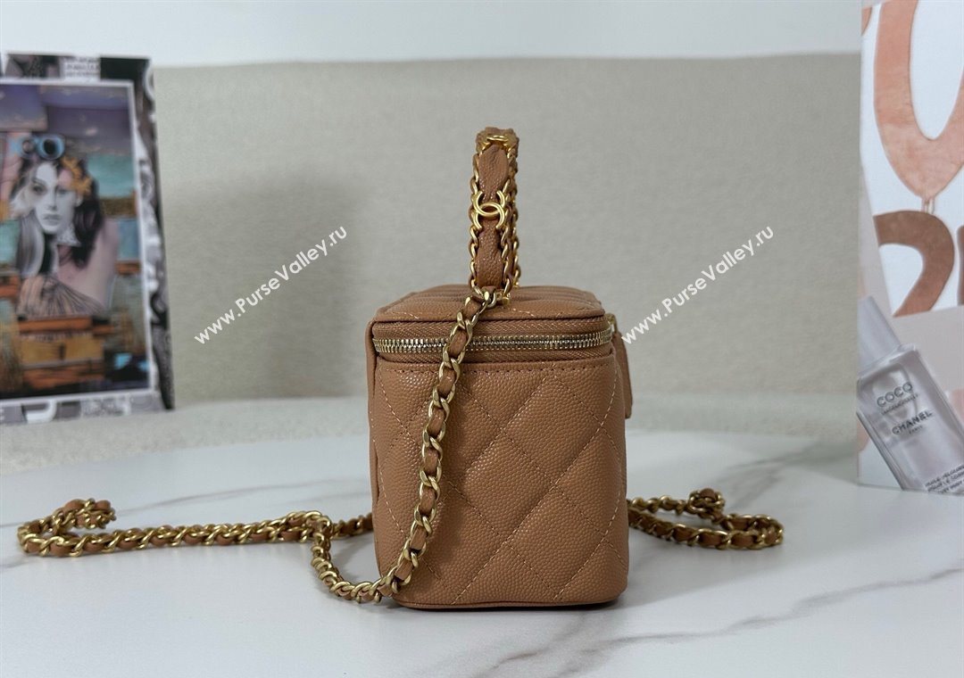 Chanel Grained Shiny Calfskin Long Vanity Case with Chain and Top Handle Brown 2025 A96161 (YM-251011078)