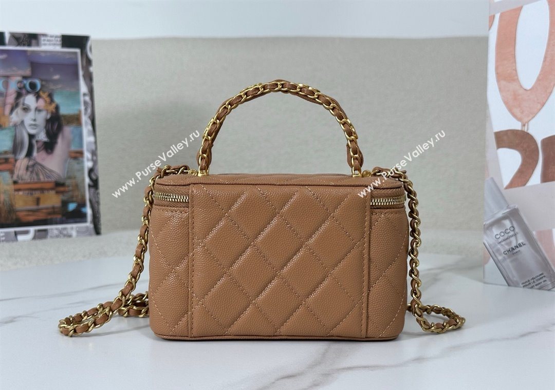 Chanel Grained Shiny Calfskin Long Vanity Case with Chain and Top Handle Brown 2025 A96161 (YM-251011078)