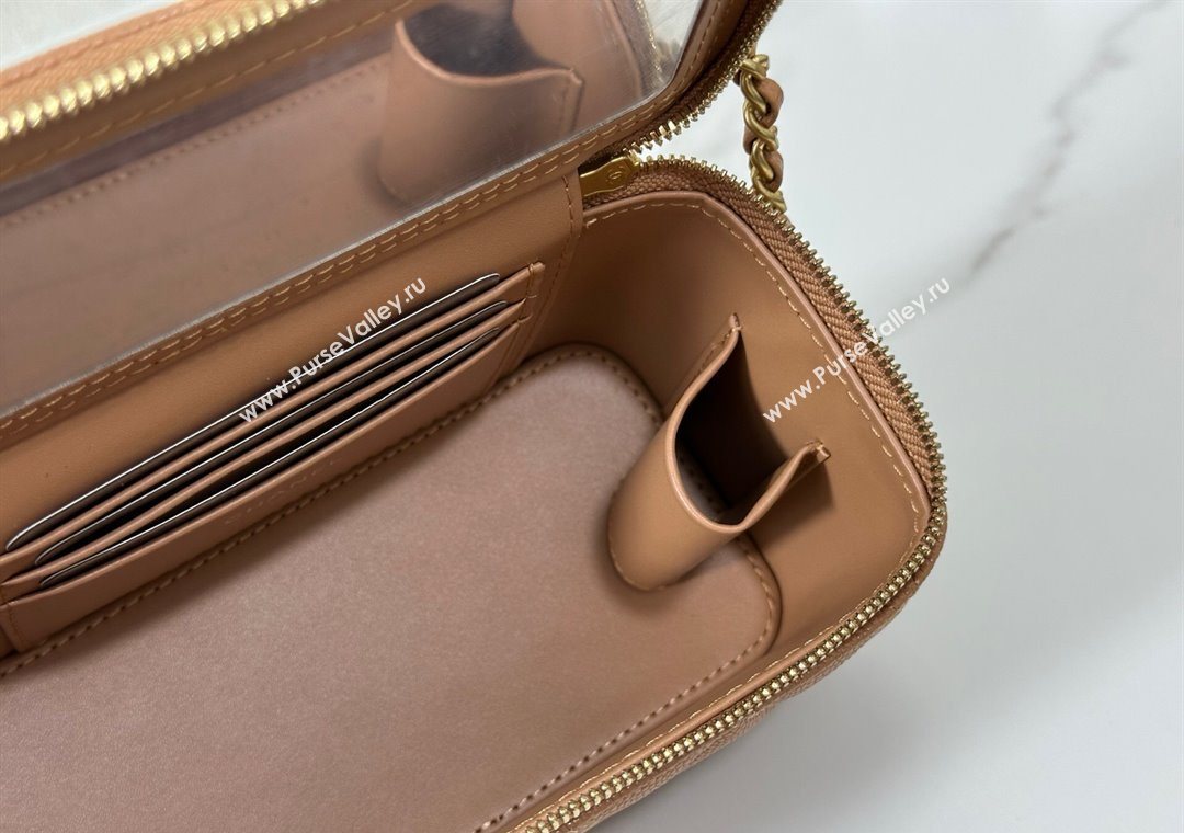 Chanel Grained Shiny Calfskin Long Vanity Case with Chain and Top Handle Brown 2025 A96161 (YM-251011078)