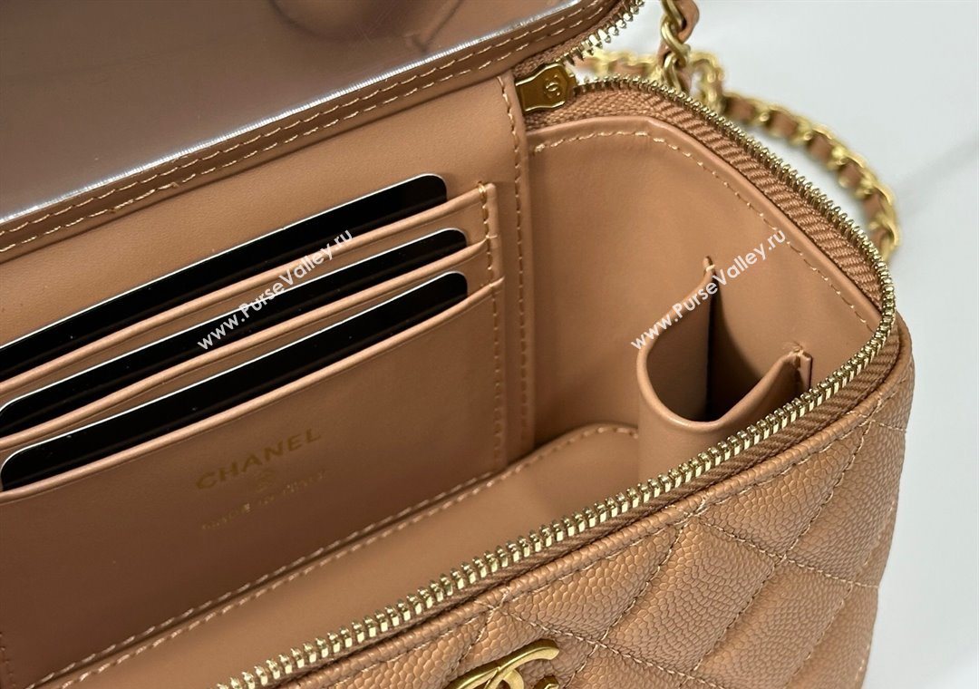 Chanel Grained Shiny Calfskin Long Vanity Case with Chain and Top Handle Brown 2025 A96161 (YM-251011078)