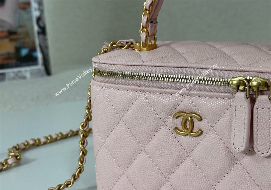 Chanel Grained Shiny Calfskin Long Vanity Case with Chain and Top Handle Light Pink 2025 A96161 (YM-251011080)