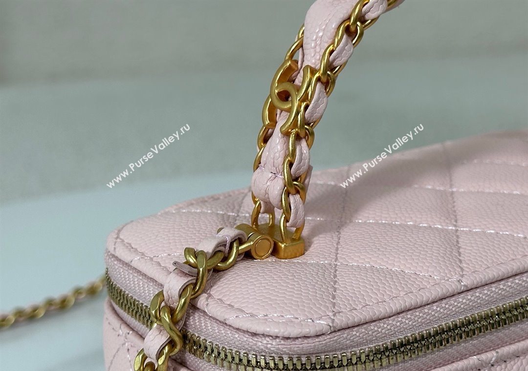Chanel Grained Shiny Calfskin Long Vanity Case with Chain and Top Handle Light Pink 2025 A96161 (YM-251011080)