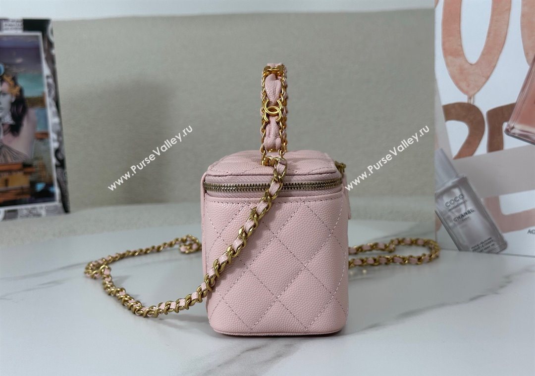 Chanel Grained Shiny Calfskin Long Vanity Case with Chain and Top Handle Light Pink 2025 A96161 (YM-251011080)