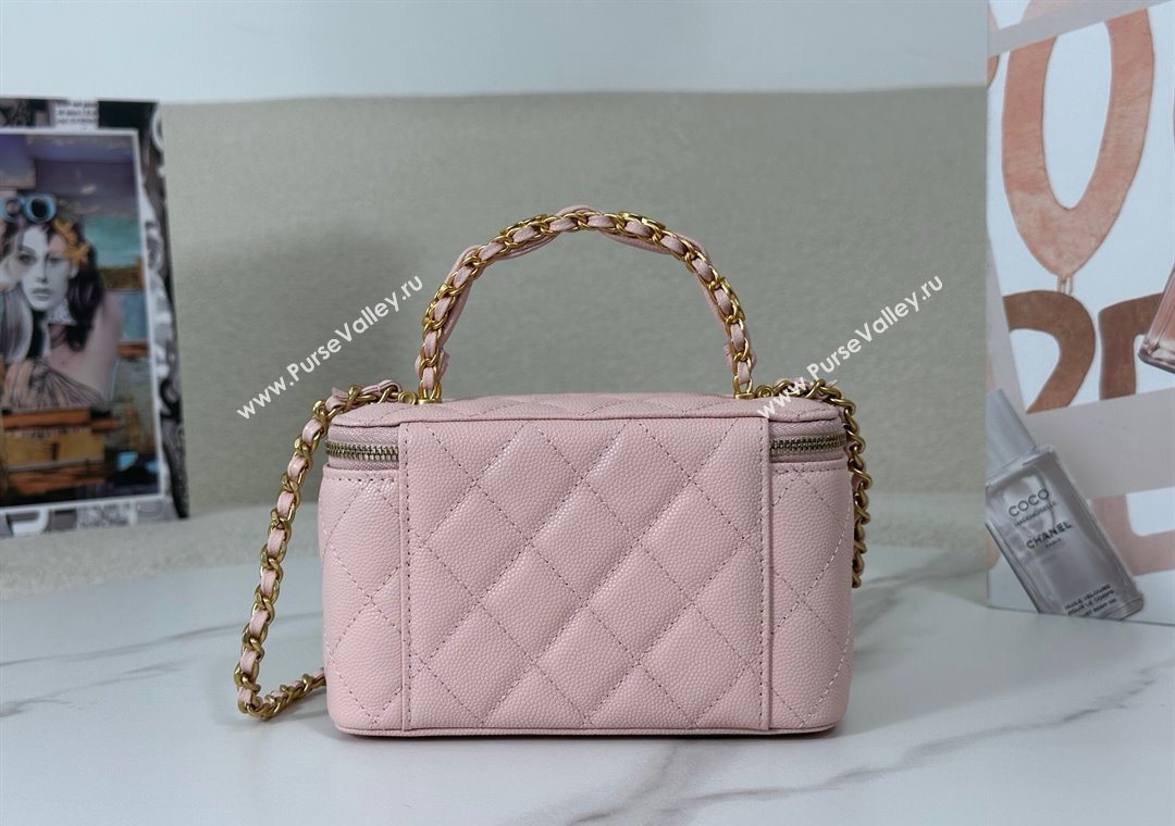 Chanel Grained Shiny Calfskin Long Vanity Case with Chain and Top Handle Light Pink 2025 A96161 (YM-251011080)