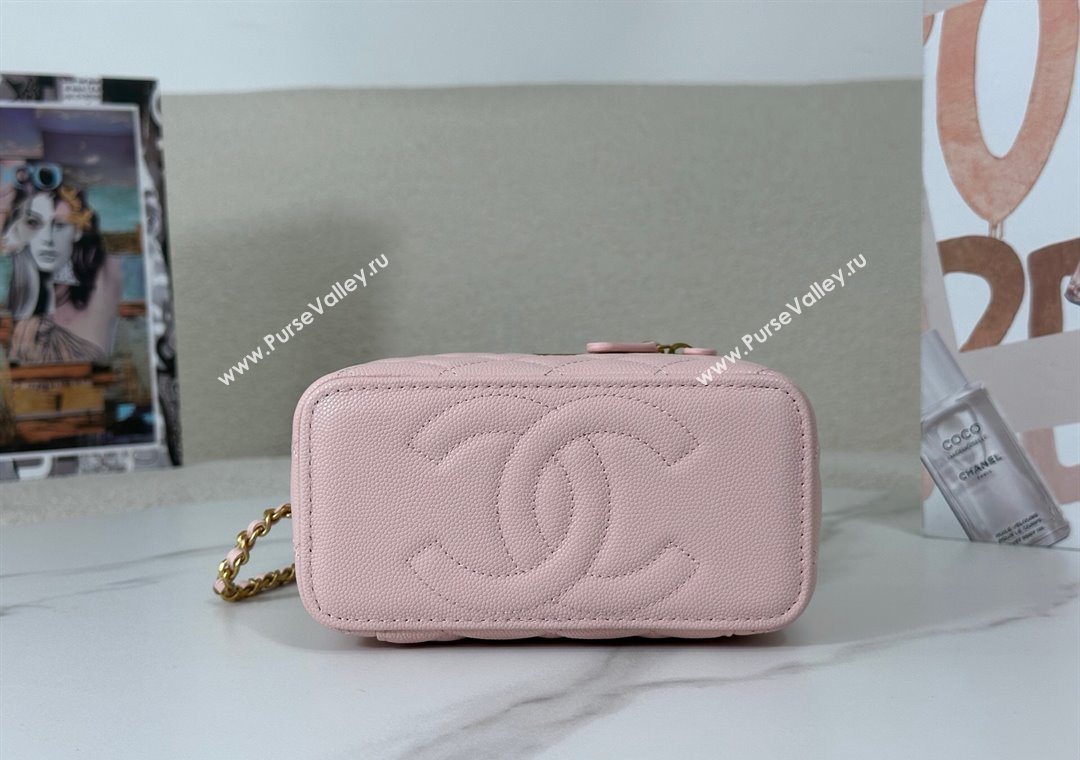 Chanel Grained Shiny Calfskin Long Vanity Case with Chain and Top Handle Light Pink 2025 A96161 (YM-251011080)