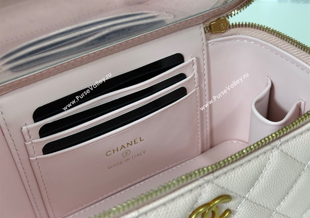 Chanel Grained Shiny Calfskin Long Vanity Case with Chain and Top Handle Light Pink 2025 A96161 (YM-251011080)