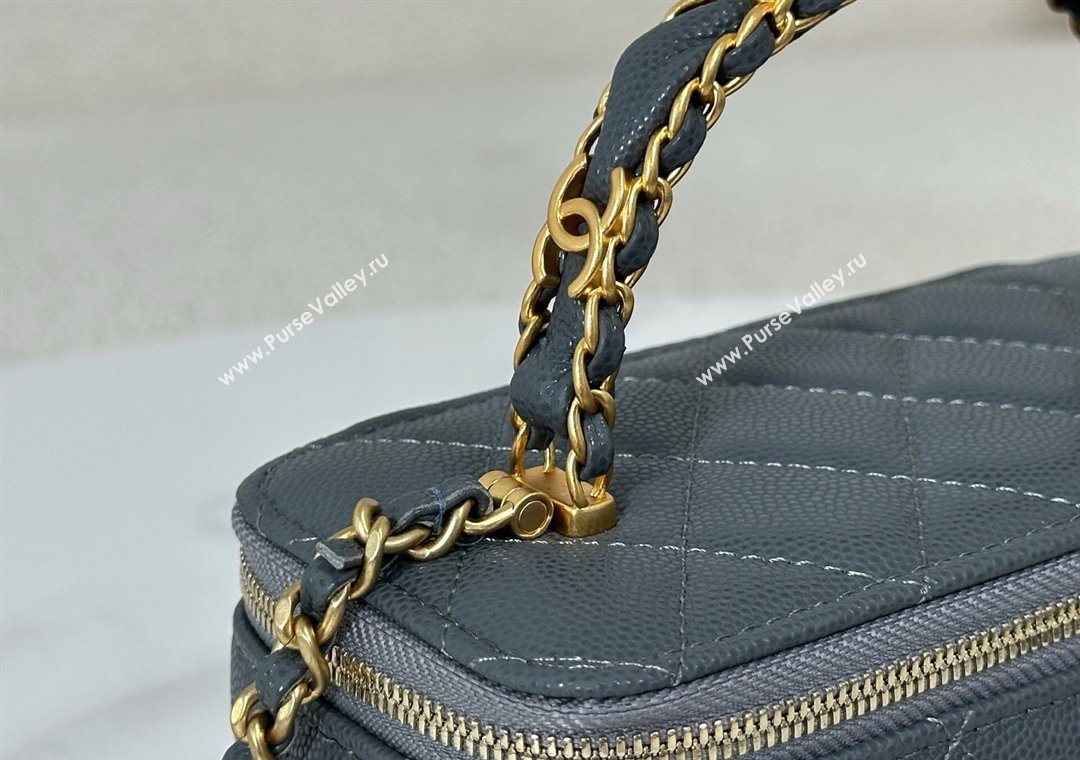 Chanel Grained Shiny Calfskin Long Vanity Case with Chain and Top Handle Dark Grey 2025 A96161 (YM-251011081)