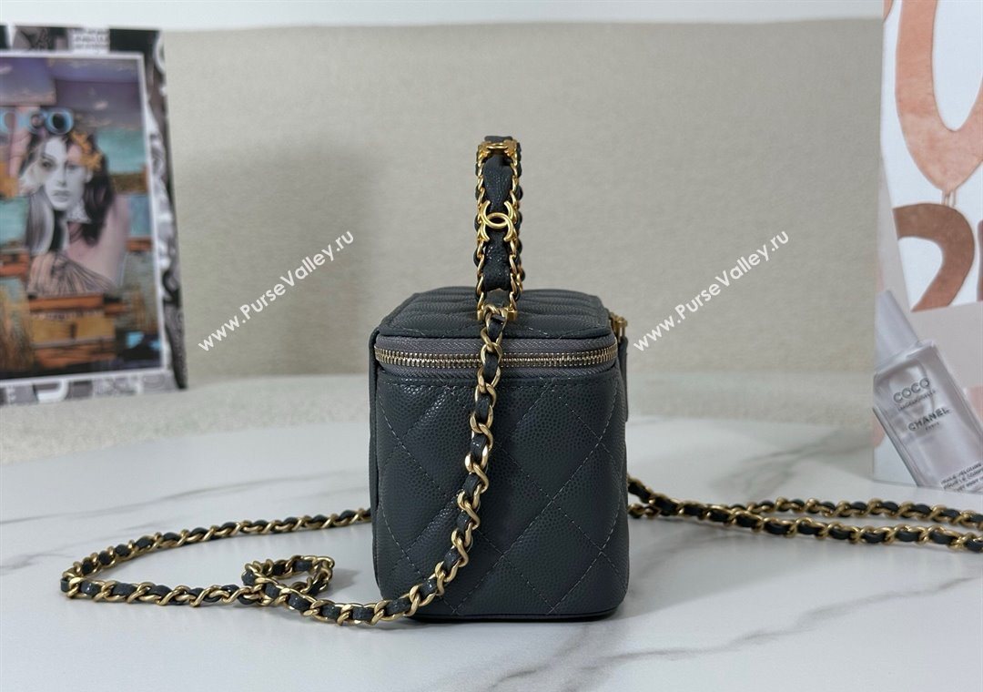 Chanel Grained Shiny Calfskin Long Vanity Case with Chain and Top Handle Dark Grey 2025 A96161 (YM-251011081)