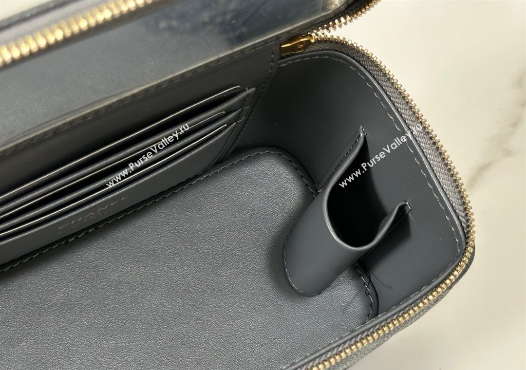 Chanel Grained Shiny Calfskin Long Vanity Case with Chain and Top Handle Dark Grey 2025 A96161 (YM-251011081)