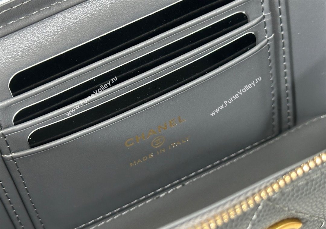 Chanel Grained Shiny Calfskin Long Vanity Case with Chain and Top Handle Dark Grey 2025 A96161 (YM-251011081)