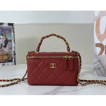 Chanel Grained Shiny Calfskin Long Vanity Case with Chain and Top Handle Red 2025 A96161 (YM-251011082)