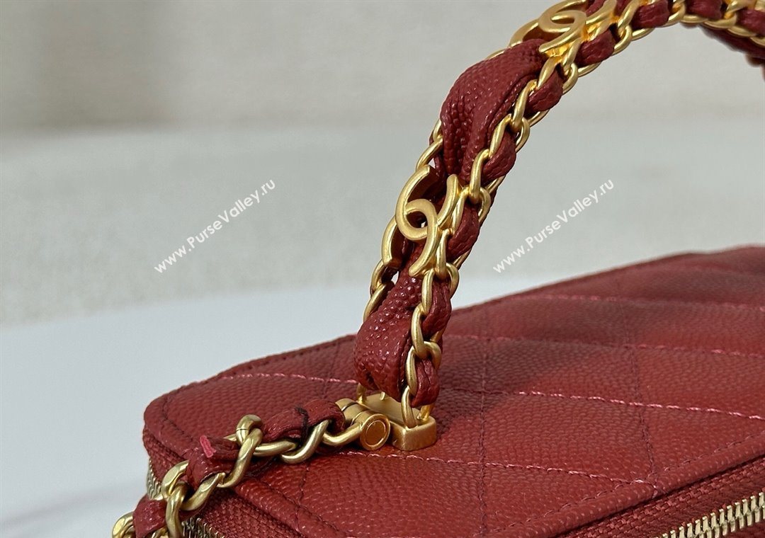 Chanel Grained Shiny Calfskin Long Vanity Case with Chain and Top Handle Red 2025 A96161 (YM-251011082)
