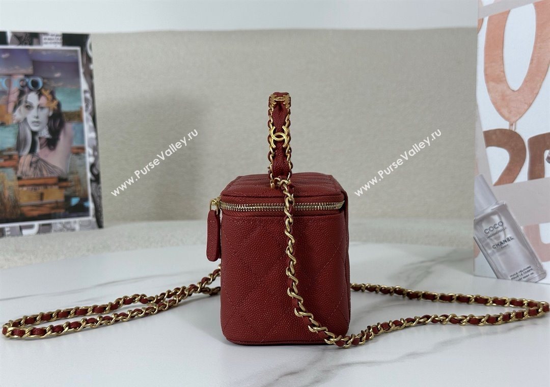 Chanel Grained Shiny Calfskin Long Vanity Case with Chain and Top Handle Red 2025 A96161 (YM-251011082)