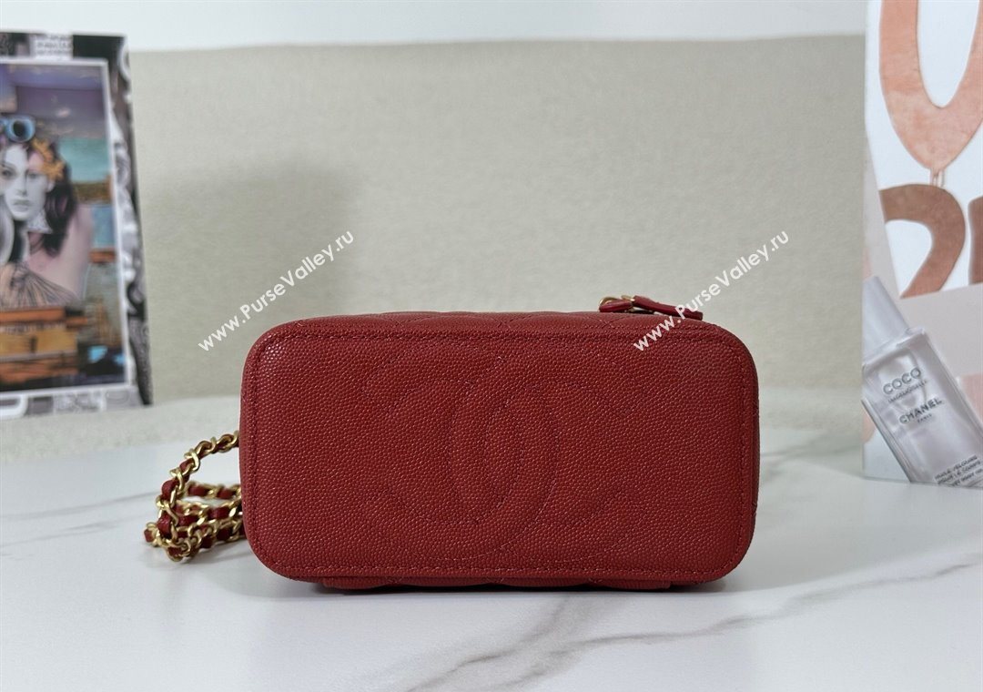 Chanel Grained Shiny Calfskin Long Vanity Case with Chain and Top Handle Red 2025 A96161 (YM-251011082)