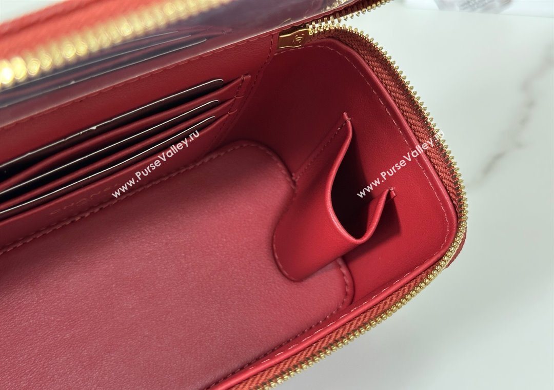 Chanel Grained Shiny Calfskin Long Vanity Case with Chain and Top Handle Red 2025 A96161 (YM-251011082)