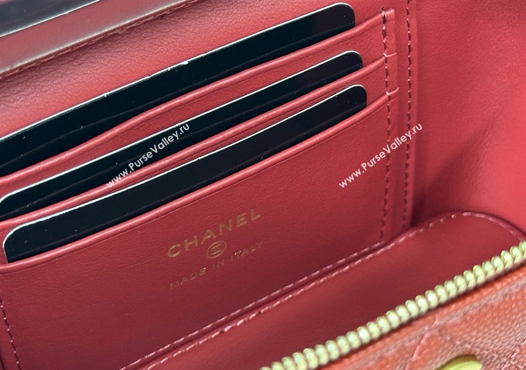 Chanel Grained Shiny Calfskin Long Vanity Case with Chain and Top Handle Red 2025 A96161 (YM-251011082)