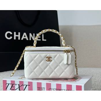 Chanel Grained Shiny Calfskin Long Vanity Case with Chain and Top Handle White 2025 A96161 (YM-251011083)