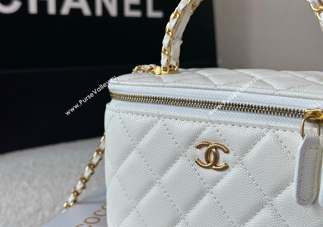 Chanel Grained Shiny Calfskin Long Vanity Case with Chain and Top Handle White 2025 A96161 (YM-251011083)