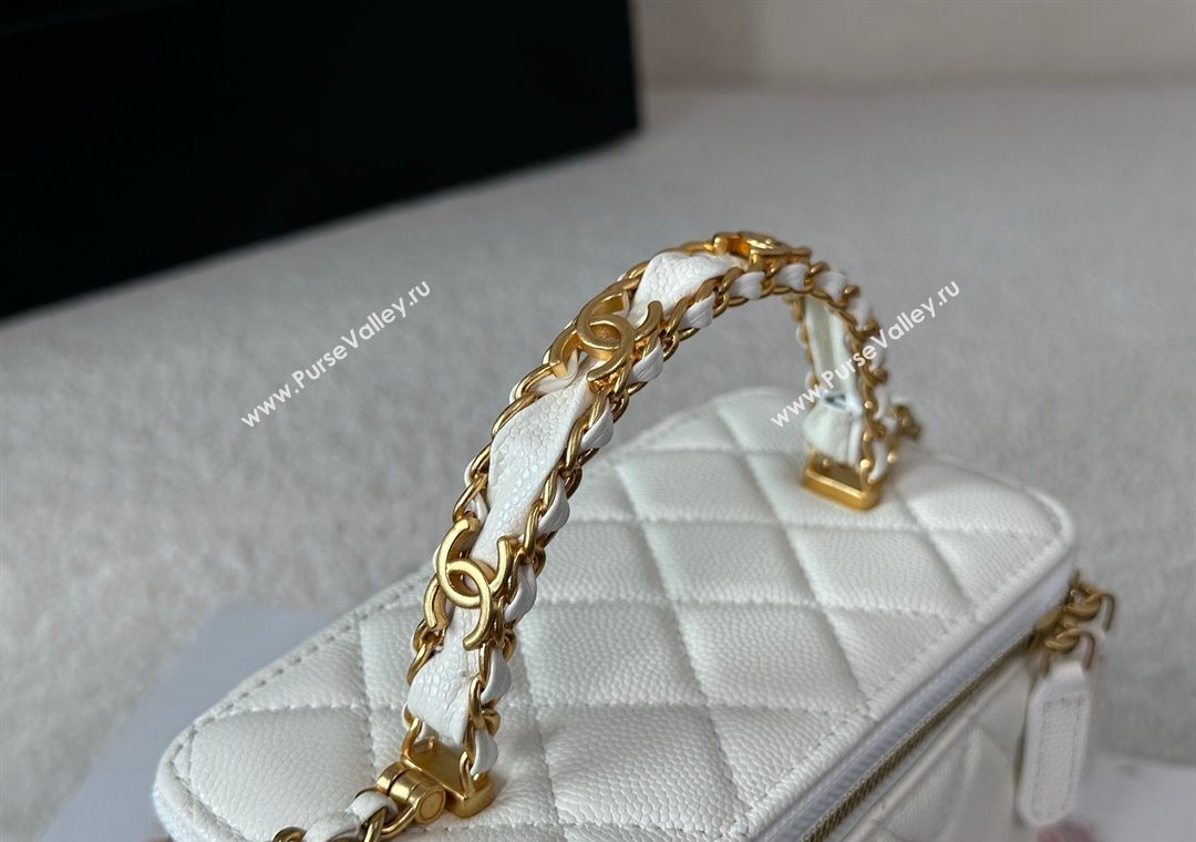 Chanel Grained Shiny Calfskin Long Vanity Case with Chain and Top Handle White 2025 A96161 (YM-251011083)