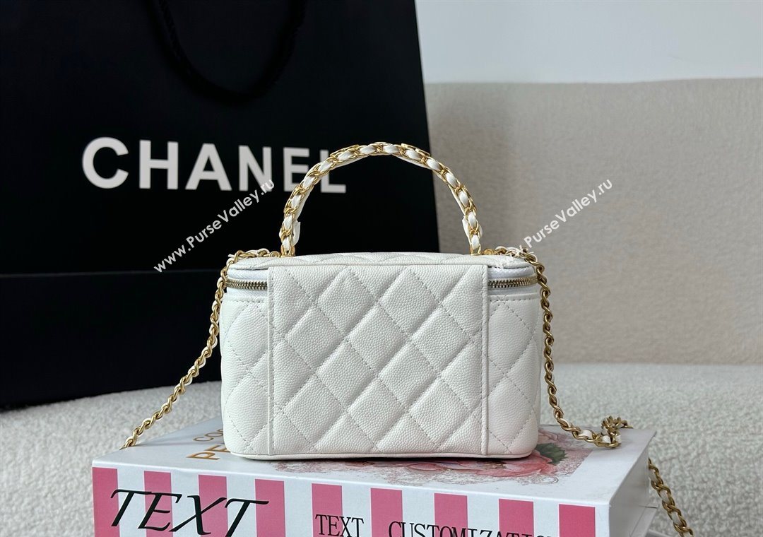Chanel Grained Shiny Calfskin Long Vanity Case with Chain and Top Handle White 2025 A96161 (YM-251011083)