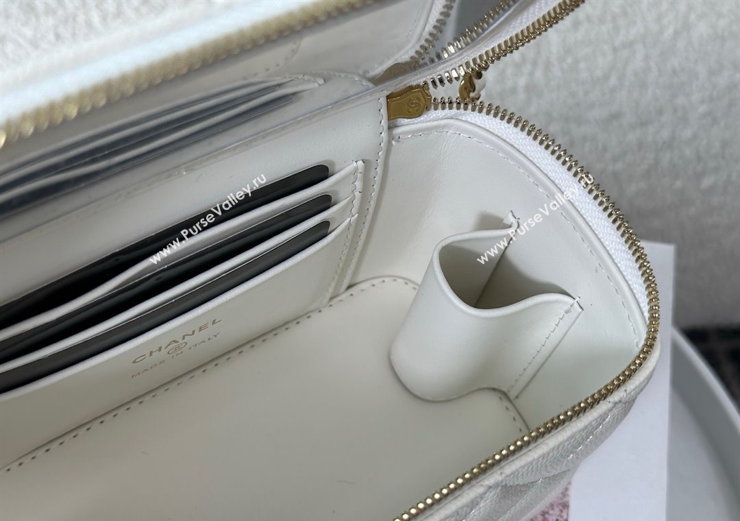 Chanel Grained Shiny Calfskin Long Vanity Case with Chain and Top Handle White 2025 A96161 (YM-251011083)