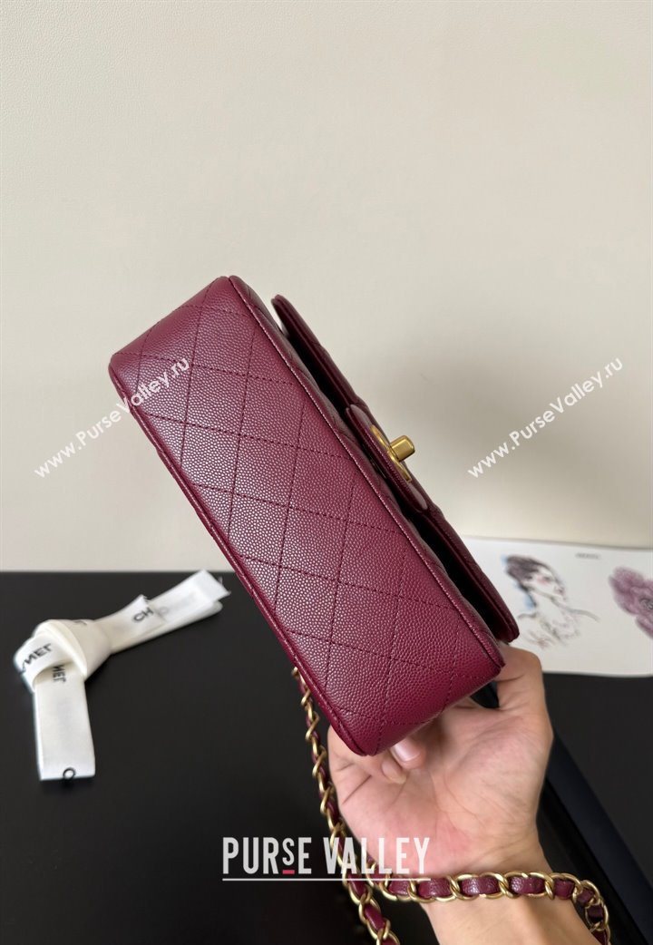 Chanel Caviar-Grained Calfskin Leather Classic Mini Flap Bag A01116 Burgundy/Gold 2025 1013 (YD-251013020)