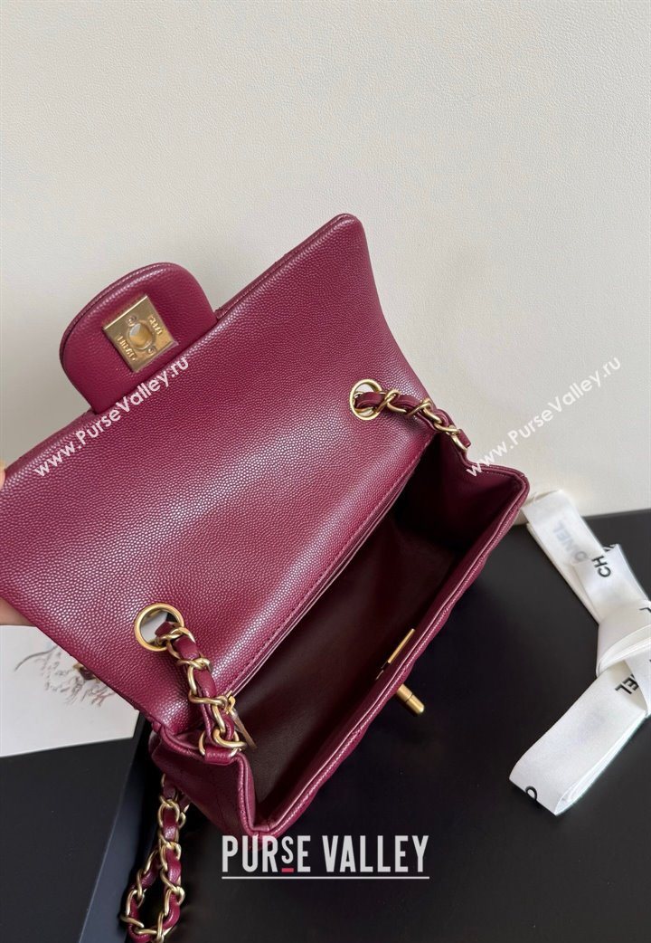 Chanel Caviar-Grained Calfskin Leather Classic Mini Flap Bag A01116 Burgundy/Gold 2025 1013 (YD-251013020)