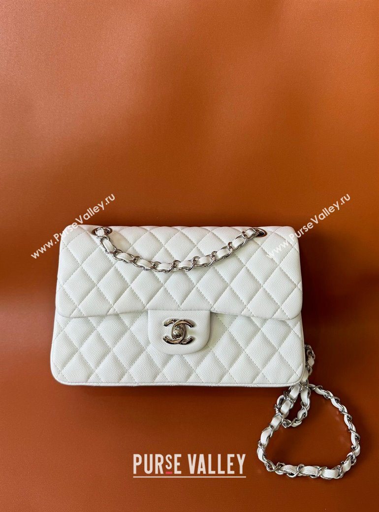 Chanel Caviar-Grained Calfskin Leather Classic Small Flap Bag A01117 White/Silver 2025 1013 (YD-251013021)