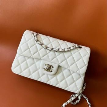 Chanel Caviar-Grained Calfskin Leather Classic Small Flap Bag A01117 White/Silver 2025 1013 (YD-251013021)