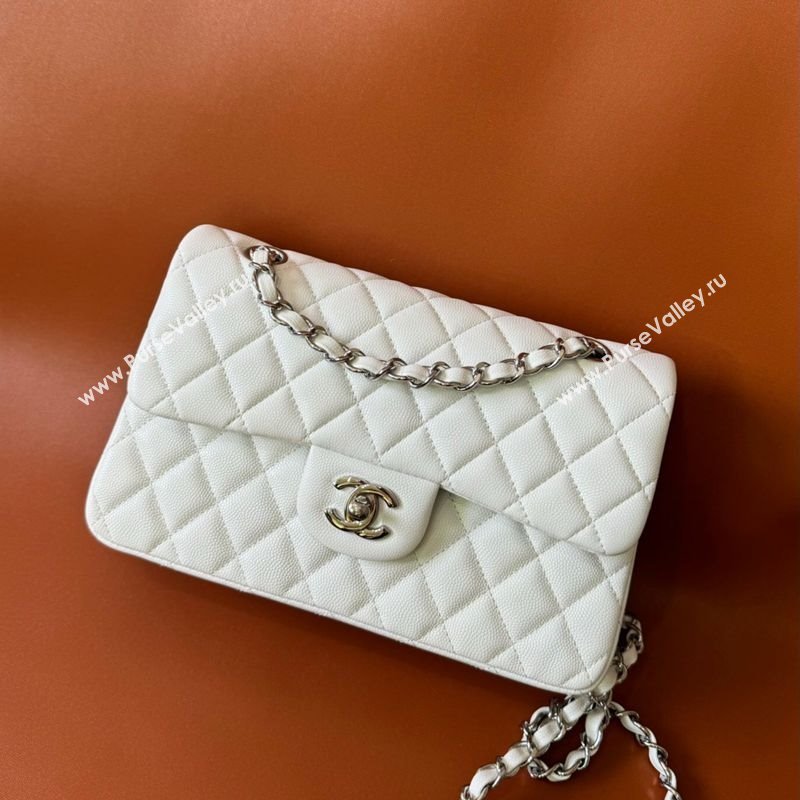 Chanel Caviar-Grained Calfskin Leather Classic Small Flap Bag A01117 White/Silver 2025 1013 (YD-251013021)