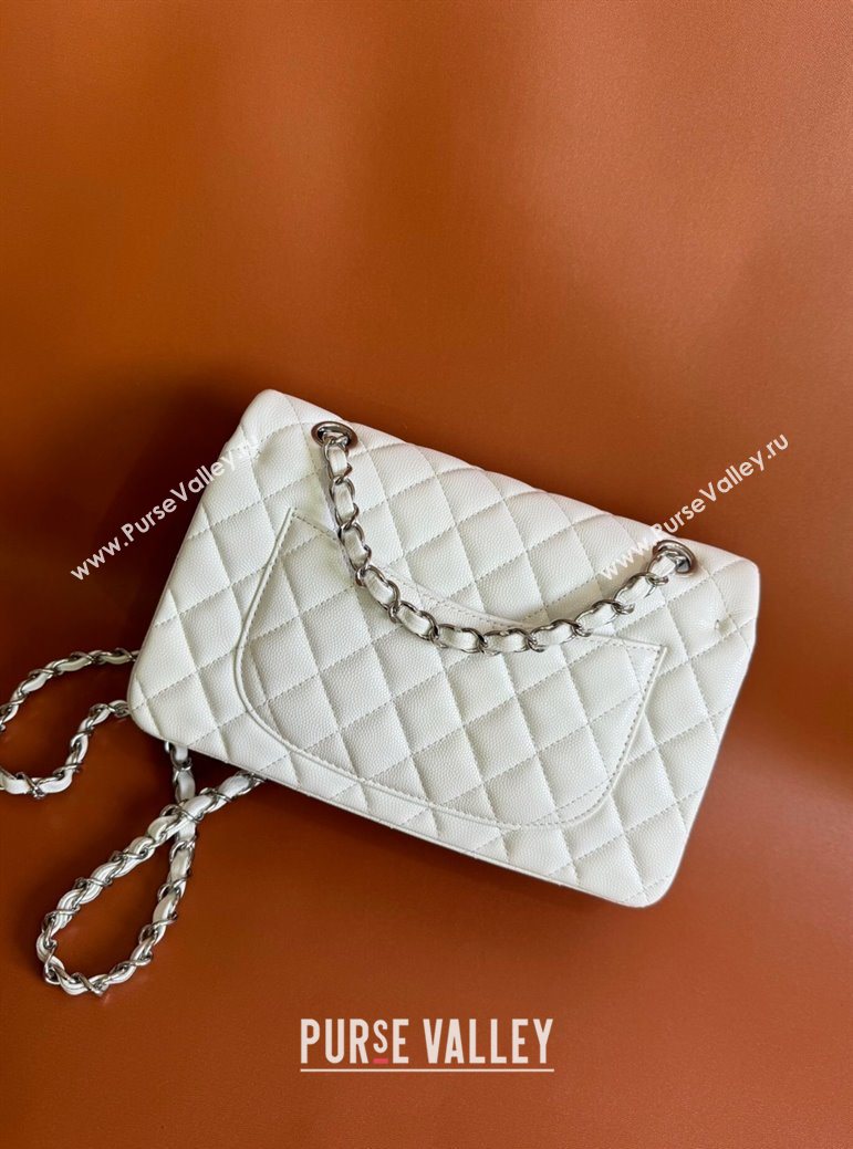 Chanel Caviar-Grained Calfskin Leather Classic Small Flap Bag A01117 White/Silver 2025 1013 (YD-251013021)