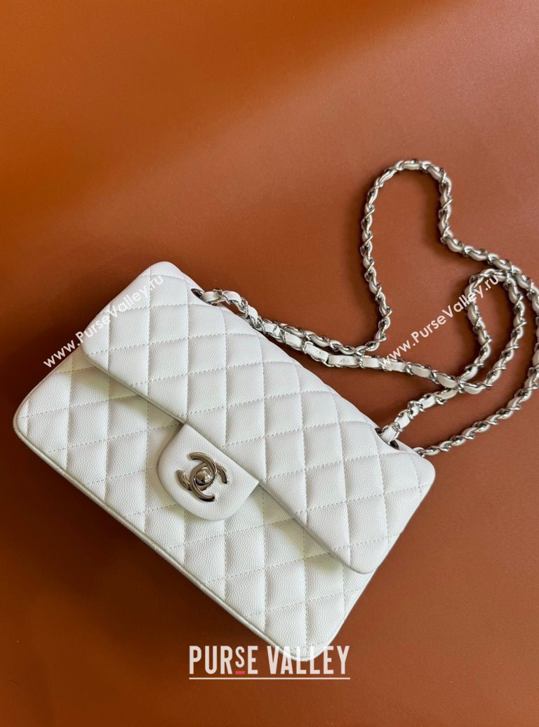 Chanel Caviar-Grained Calfskin Leather Classic Small Flap Bag A01117 White/Silver 2025 1013 (YD-251013021)