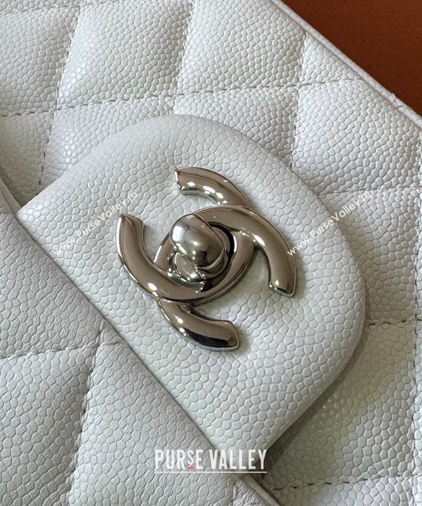 Chanel Caviar-Grained Calfskin Leather Classic Small Flap Bag A01117 White/Silver 2025 1013 (YD-251013021)