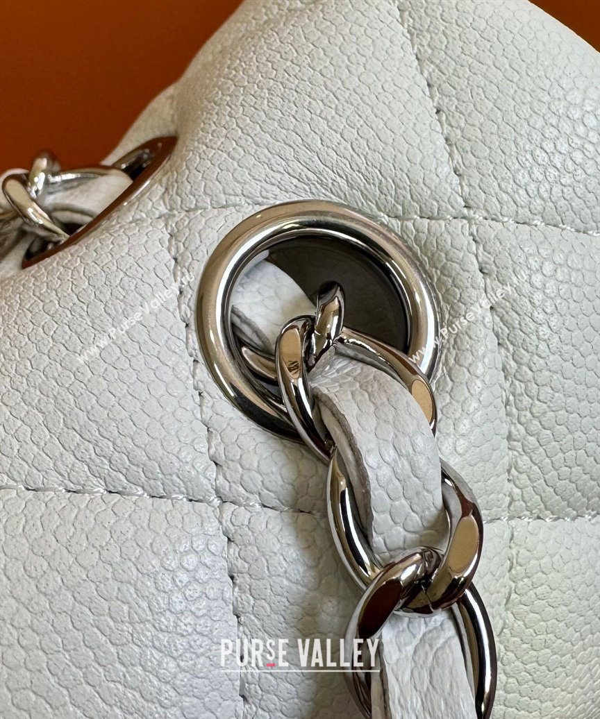 Chanel Caviar-Grained Calfskin Leather Classic Small Flap Bag A01117 White/Silver 2025 1013 (YD-251013021)