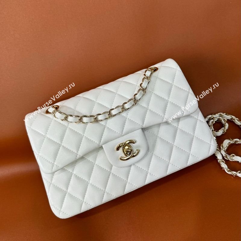 Chanel Caviar-Grained Calfskin Leather Classic Small Flap Bag A01117 White/Gold 2025 1013 (YD-251013022)