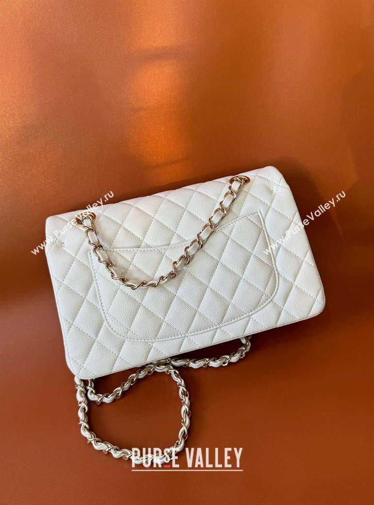 Chanel Caviar-Grained Calfskin Leather Classic Small Flap Bag A01117 White/Gold 2025 1013 (YD-251013022)