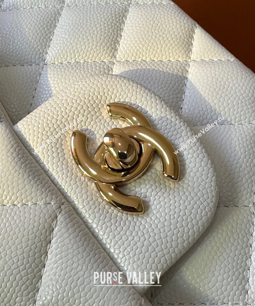 Chanel Caviar-Grained Calfskin Leather Classic Small Flap Bag A01117 White/Gold 2025 1013 (YD-251013022)