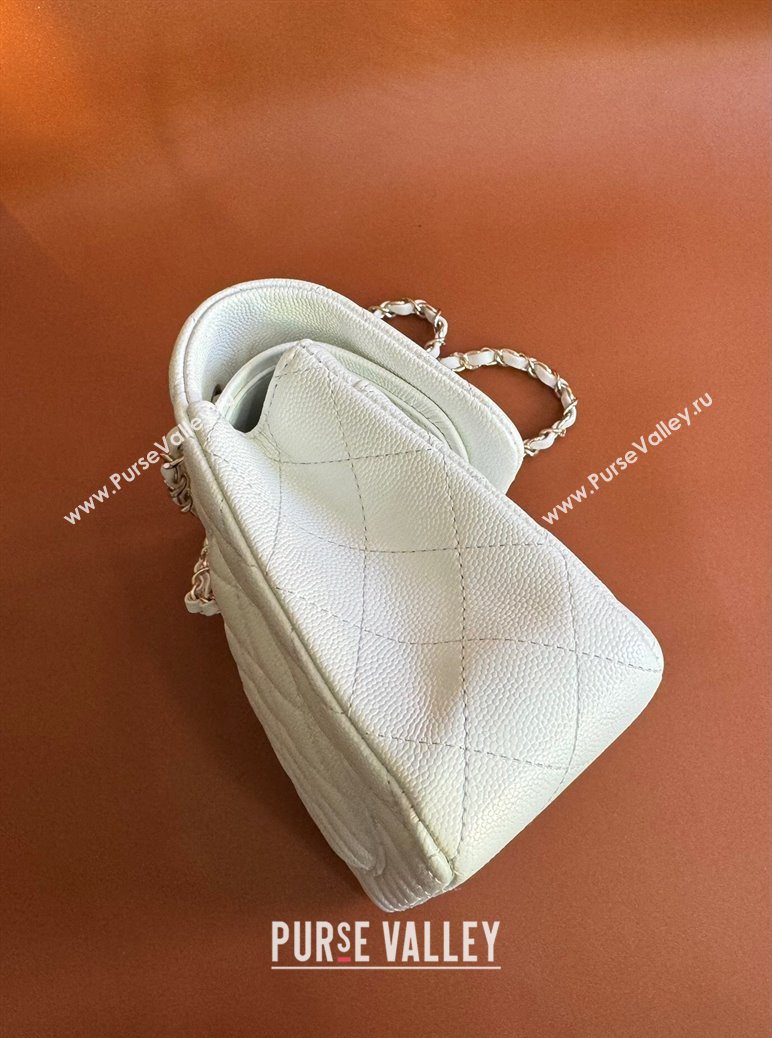 Chanel Caviar-Grained Calfskin Leather Classic Small Flap Bag A01117 White/Gold 2025 1013 (YD-251013022)