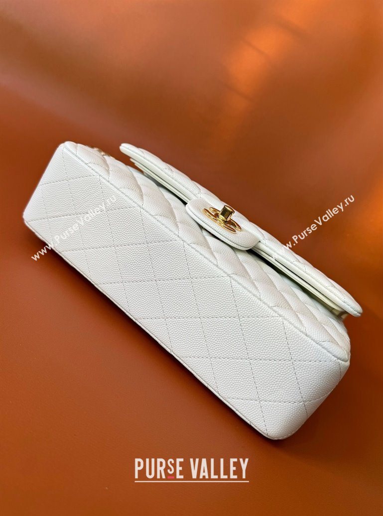 Chanel Caviar-Grained Calfskin Leather Classic Small Flap Bag A01117 White/Gold 2025 1013 (YD-251013022)