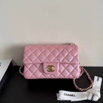 Chanel Pearly Caviar-Grained Calfskin Classic Mini Flap Bag A01116 Pink 2025 1013 (YD-251013014)
