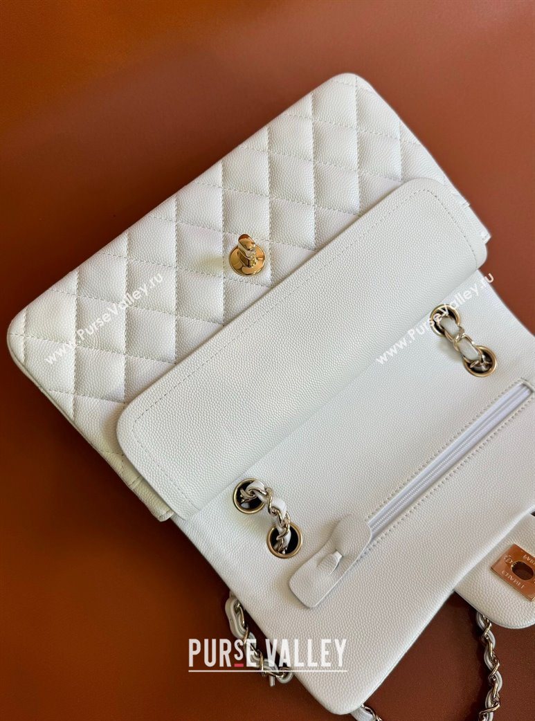 Chanel Caviar-Grained Calfskin Leather Classic Small Flap Bag A01117 White/Gold 2025 1013 (YD-251013022)