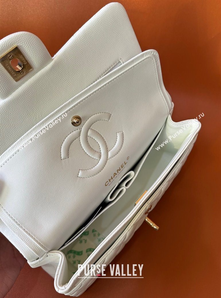 Chanel Caviar-Grained Calfskin Leather Classic Small Flap Bag A01117 White/Gold 2025 1013 (YD-251013022)