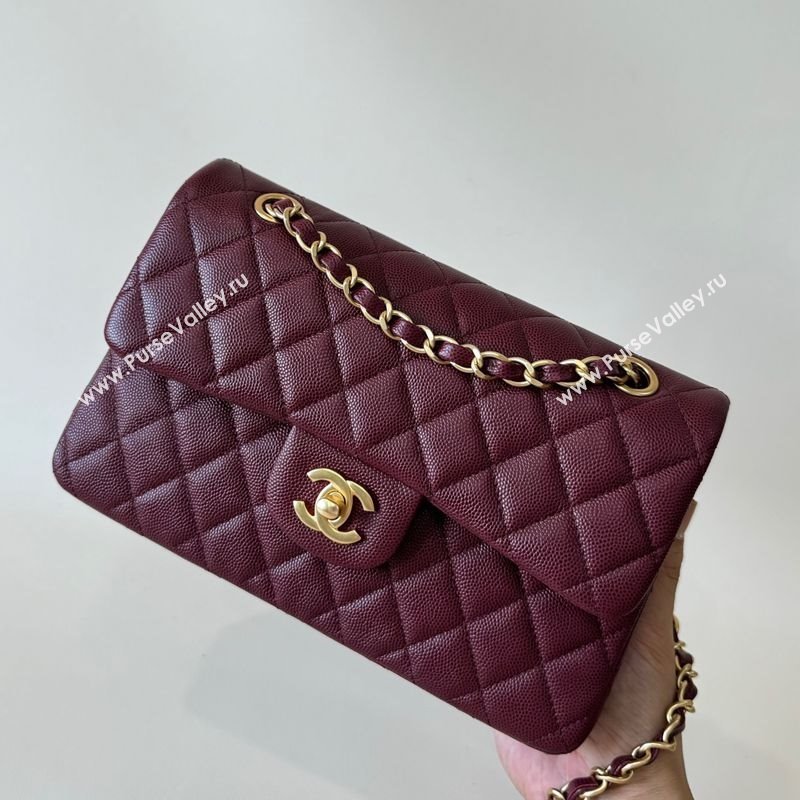 Chanel Caviar-Grained Calfskin Leather Classic Small Flap Bag A01117 Burgundy/Gold 2025 1013 (YD-251013023)