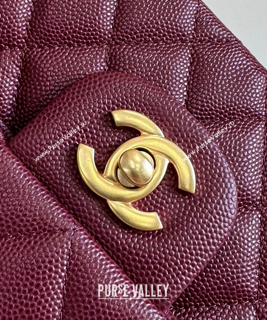 Chanel Caviar-Grained Calfskin Leather Classic Small Flap Bag A01117 Burgundy/Gold 2025 1013 (YD-251013023)