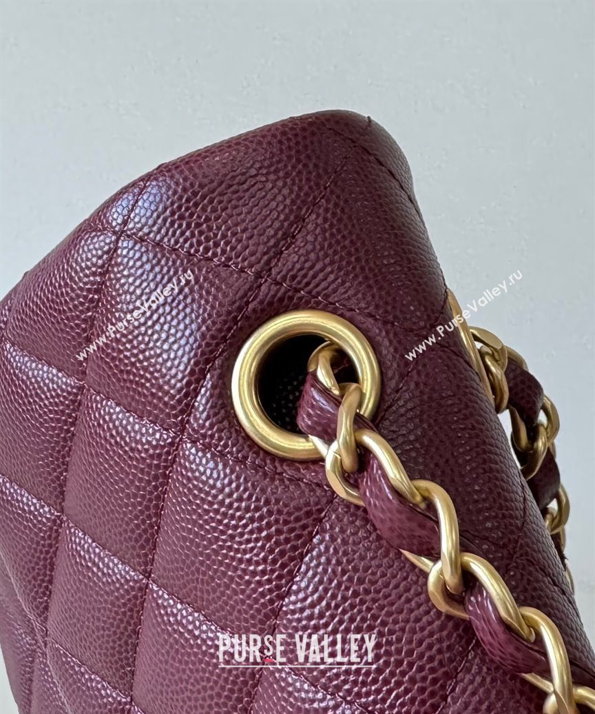 Chanel Caviar-Grained Calfskin Leather Classic Small Flap Bag A01117 Burgundy/Gold 2025 1013 (YD-251013023)