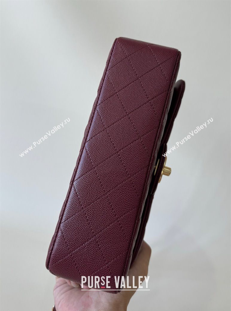 Chanel Caviar-Grained Calfskin Leather Classic Small Flap Bag A01117 Burgundy/Gold 2025 1013 (YD-251013023)